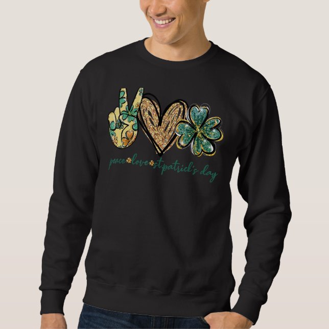 Sudadera Peace Love St Patrick Day Purpurina Heart Irish Lu (Anverso)