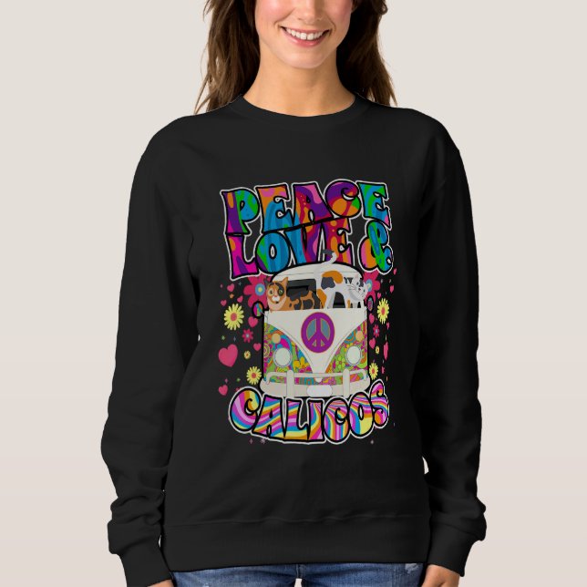 Sudadera Peace Love Y Calicos Hippie Beatnik Kitty Cat Fe (Anverso)