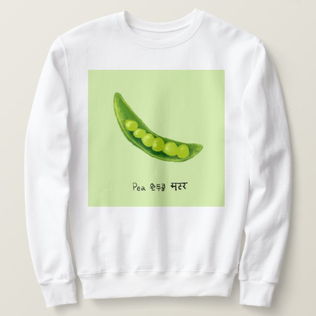 Sudadera Peas en inglés, coreano, hindi (Anverso del diseño)