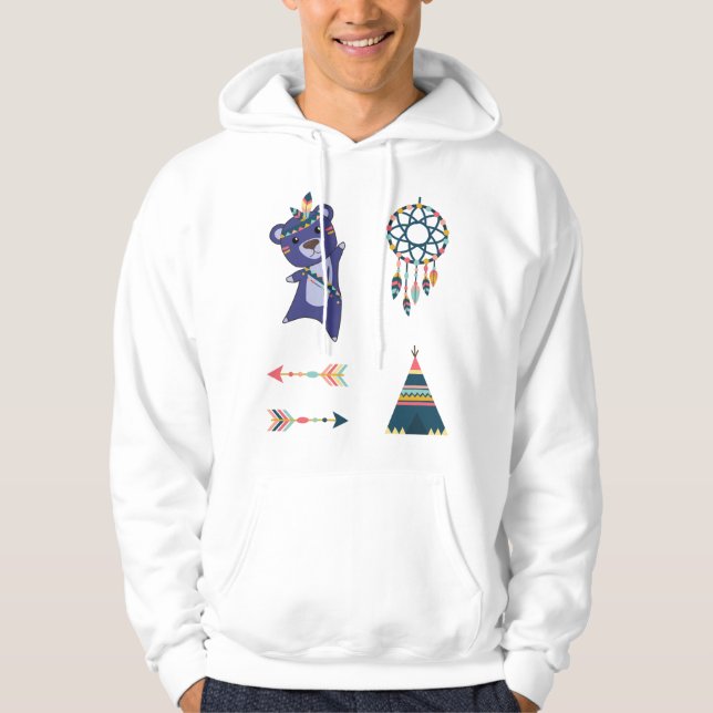 Sudadera Pegatina de oso indio Set Bear Teepee Dream Catche (Anverso)