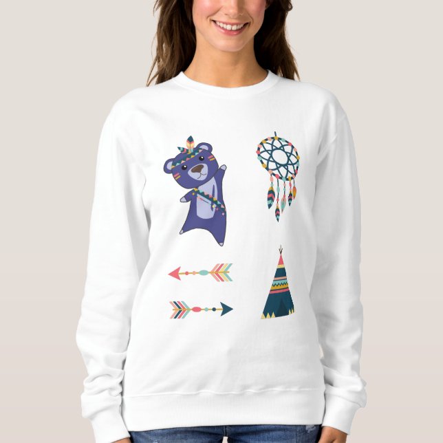 Sudadera Pegatina de oso indio Set Bear Teepee Dream Catche (Anverso)