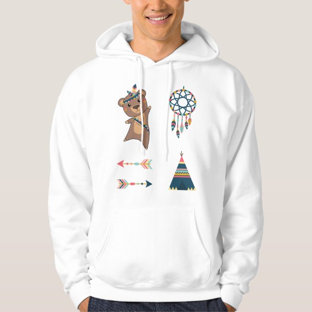 Sudadera Pegatina de oso indio Set Teepee Cute (Anverso)