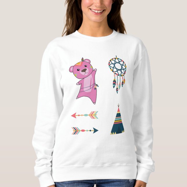 Sudadera Pegatina de oso rosado indio Set Bear Dreamcatcher (Anverso)