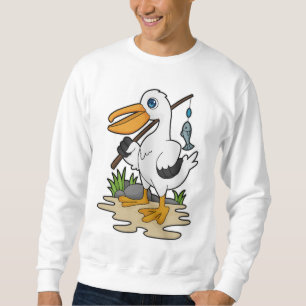 Sudadera Pelícano como pescador con barra de pesca y pescad