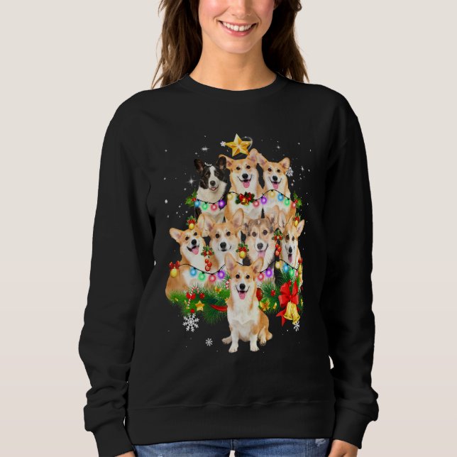 Sudadera Pembroke Navidades de Corgi galés alumbran árboles (Anverso)