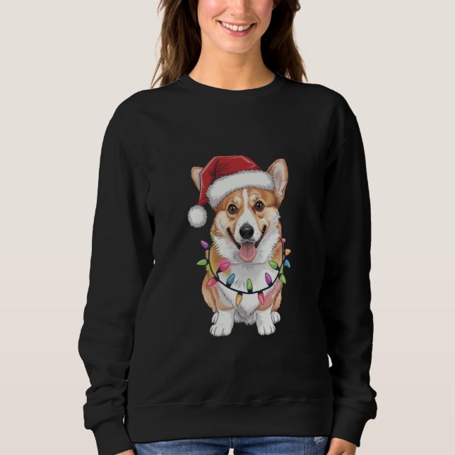 Sudadera Pembroke Welsh Corgi Santa Christmas Tree Lights (Anverso)