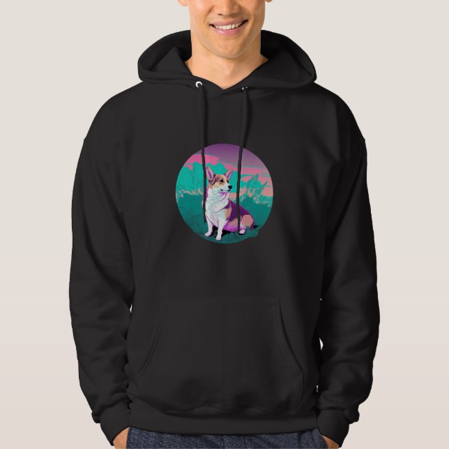Sudadera Pembroke Welsh Corgi Vaporwave Retrowave Aesthetic (Anverso)
