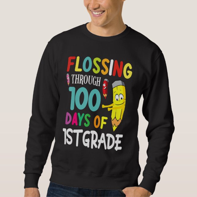 Sudadera Pencil Student Senior Flossing Through 100 Days Of (Anverso)