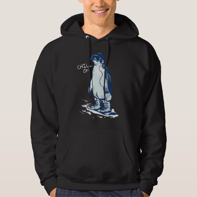 Sudadera Penguin Snowboarding Escucha Música Y Chill (Anverso)