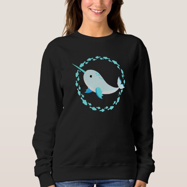 Sudadera Pequeño Bebé Riéndose Narwhal En Círculo De Pescad (Anverso)
