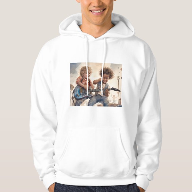 Sudadera Pequeños chicos guitarra acuarela Ilustracion arte (Anverso)