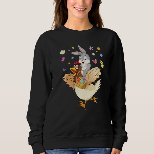 Sudadera Pequeños conejitos montando pollos cazando huevos (Anverso)