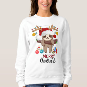 Sudadera Perezoso lindo con sombrero de Santa, luces de Nav