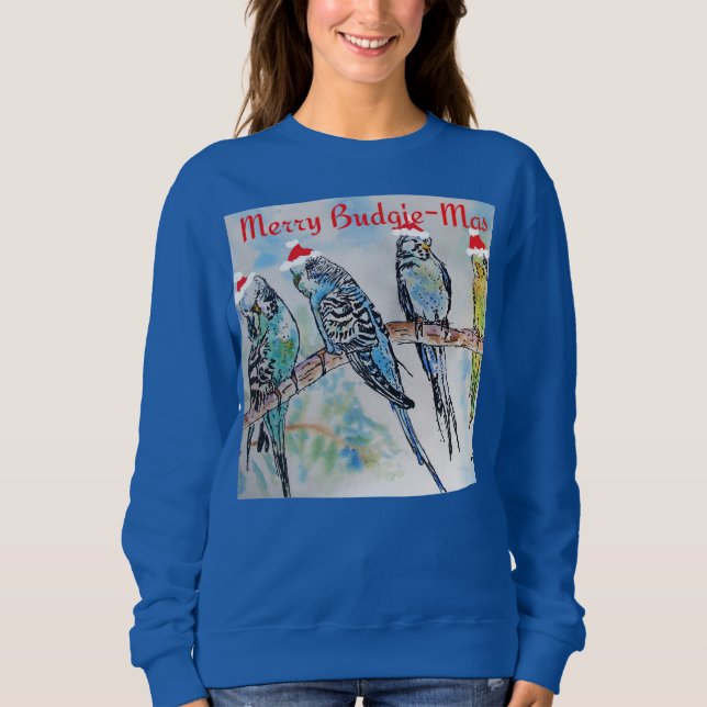 Sudadera Periquito Budgie Budgerigar Mujer Navidad Divertid (Anverso)