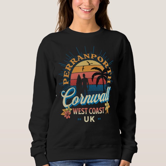 Sudadera Perranporto De Surf, Cornwall Uk Retro Preocupado (Anverso)