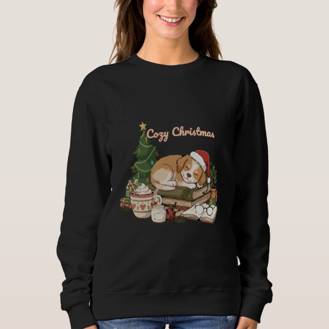 Sudadera Perrito durmiendo acogedor de Navidad y libros vin (Anverso)