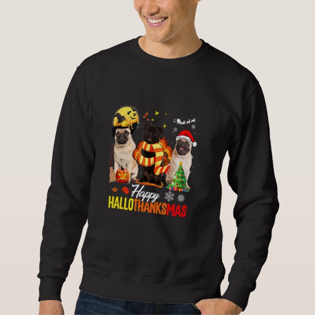 Sudadera Perrito Pug Feliz Hallothanksmas Perrito Pug Lindo (Anverso)