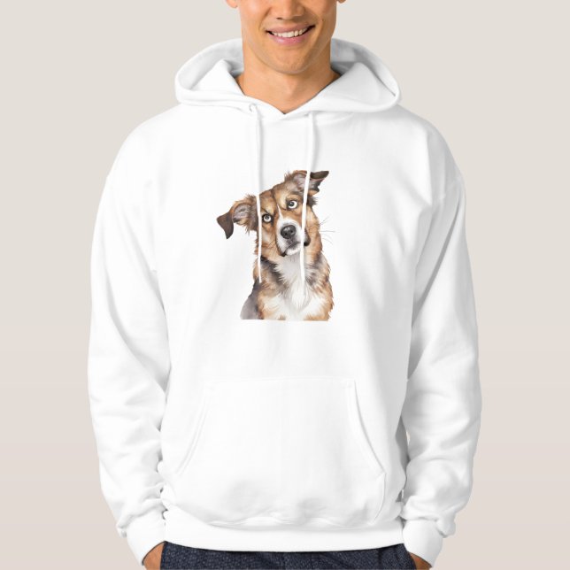 Sudadera Perro acuarela confundido perro sorprendido blanco (Anverso)
