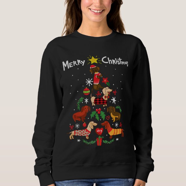 Sudadera Perro árbol de Navidad de Dachshund (Anverso)