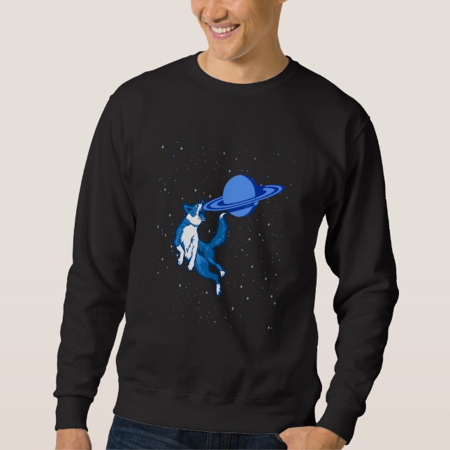 Sudadera Perro atrapa Saturno como Frisbee Space Astronomía (Anverso)