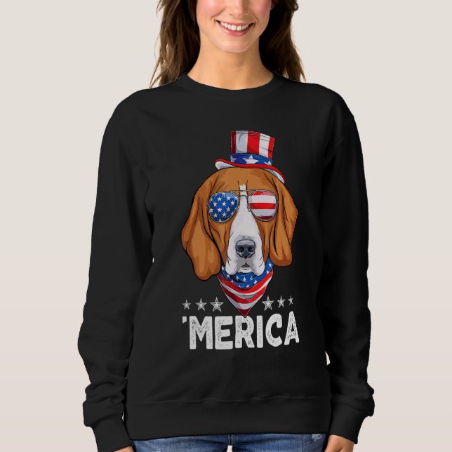 Sudadera Perro Beagle Con Gafas De Sol Bandera Americana De (Anverso)