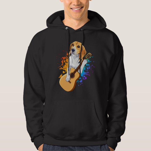 Sudadera Perro Beagle Tocando Guitarra Acústica (Anverso)