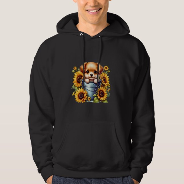 Sudadera Perro bebé lindo con girasol Perros florales (Anverso)