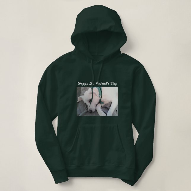 Sudadera Perro blanco perezoso y lindo con bufanda verde (Diseño del anverso)