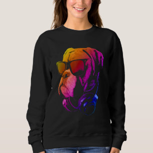 Sudadera Perro Boxeador Con Gafas De Sol Y Auriculares