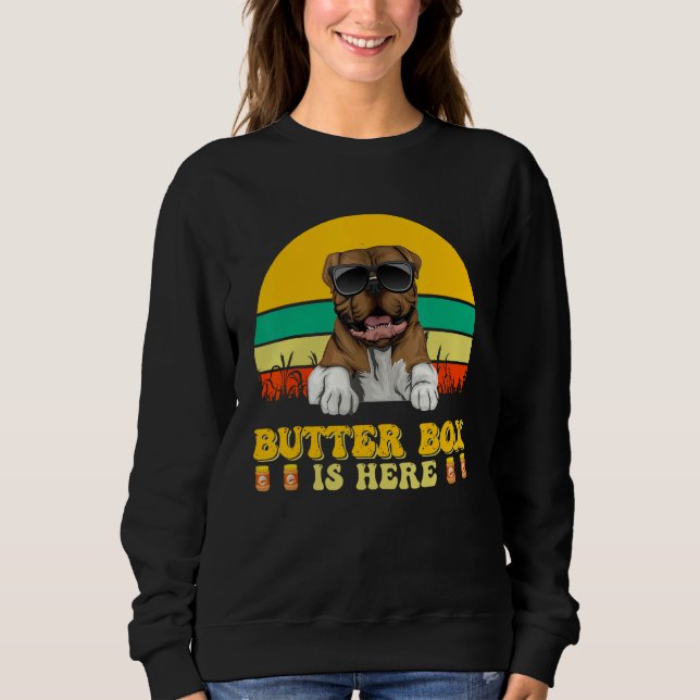 Sudadera perro bulldog americano Dog Butter Box está aquí D (Anverso)