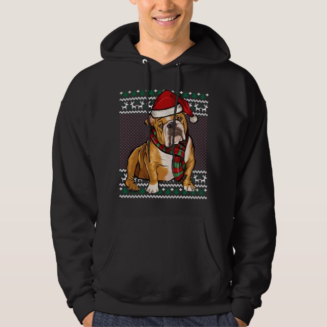 Sudadera Perro Bulldog de Navidad Santa Hat Navidades feos (Anverso)