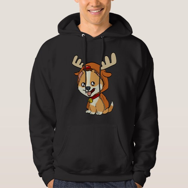 Sudadera Perro cachorro Corgi vestido de perros renos Navid (Anverso)