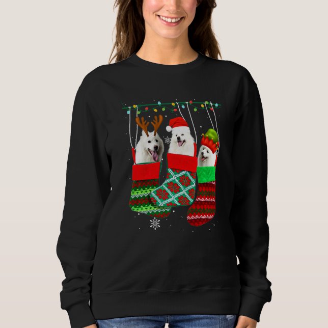 Sudadera Perro calcetines de Navidad American Eskimo pijama (Anverso)