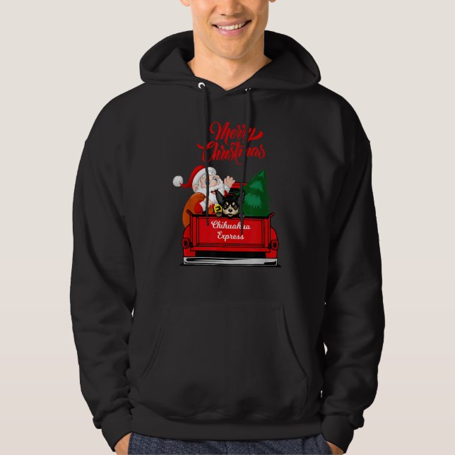 Sudadera Perro Chihuahua Con Papá Noel En La Recogida Roja (Anverso)