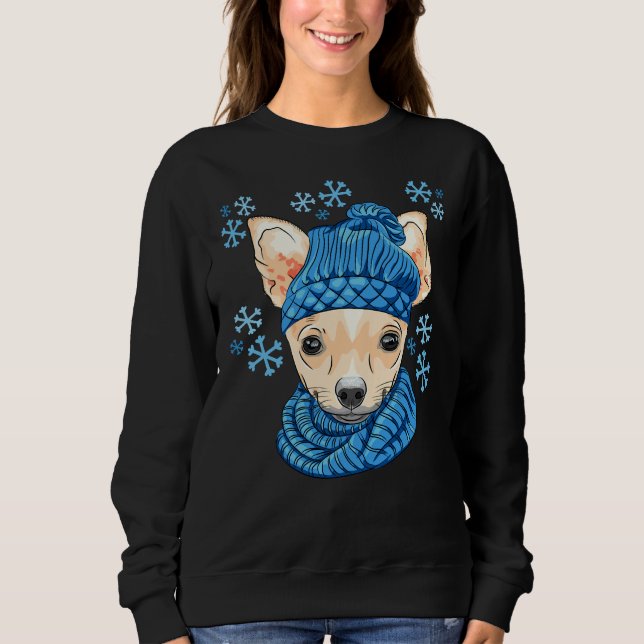 Sudadera Perro Chihuahua de invierno con Gorra de copos de  (Anverso)