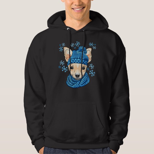 Sudadera Perro Chihuahua de invierno con Gorra de copos de  (Anverso)