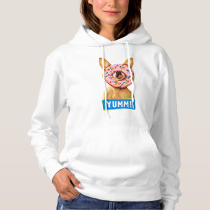 Sudadera Perro chihuahua gracioso con donut rociado en la n