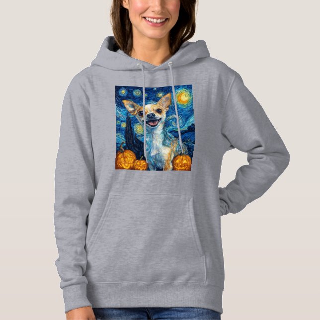 Sudadera perro chihuahua sonriente noche estrellada de Van  (Anverso)