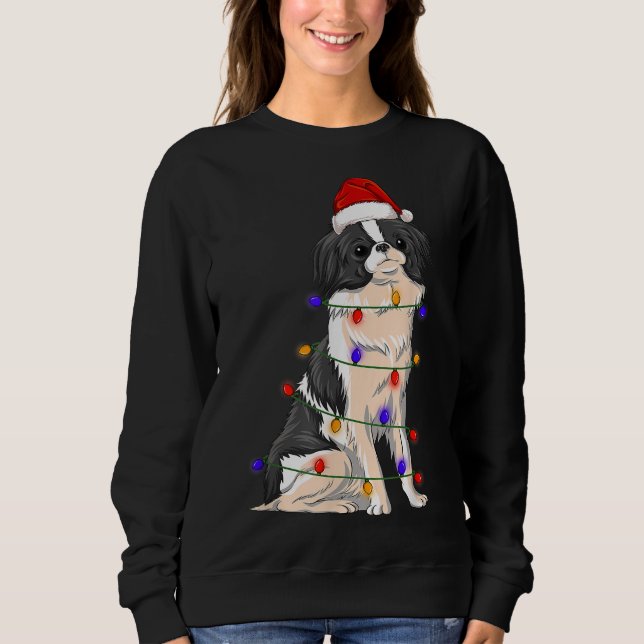 Sudadera Perro chino japonés con luces Gorras de Navidades (Anverso)
