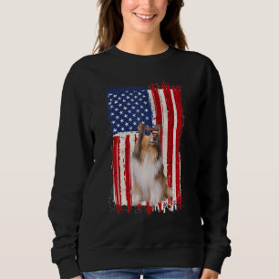 Sudadera Perro Collie Áspero Bandera Americana Patriótica  