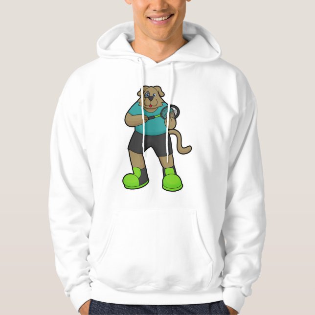 Sudadera Perro como jugador de tenis con raqueta de tenis (Anverso)