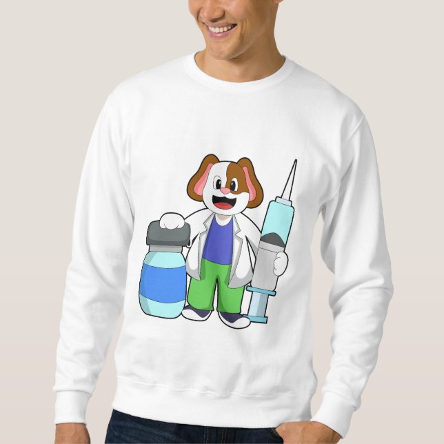 Sudadera Perro como médico con jeringa (Anverso)