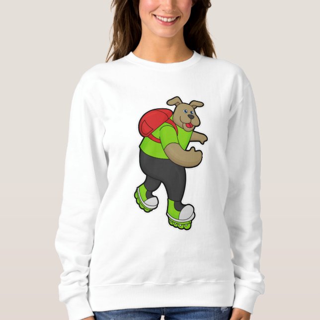 Sudadera Perro como patinador con patines en línea y mochil (Anverso)