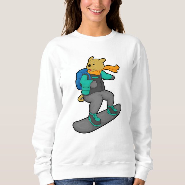 Sudadera Perro como snowboard con Snowboard y mochila (Anverso)