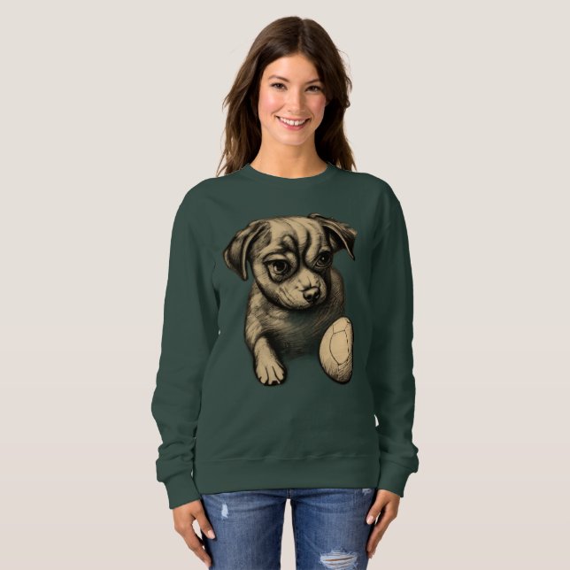 Sudadera Perro con su bola Cute Animal Lover diseño (Anverso completo)