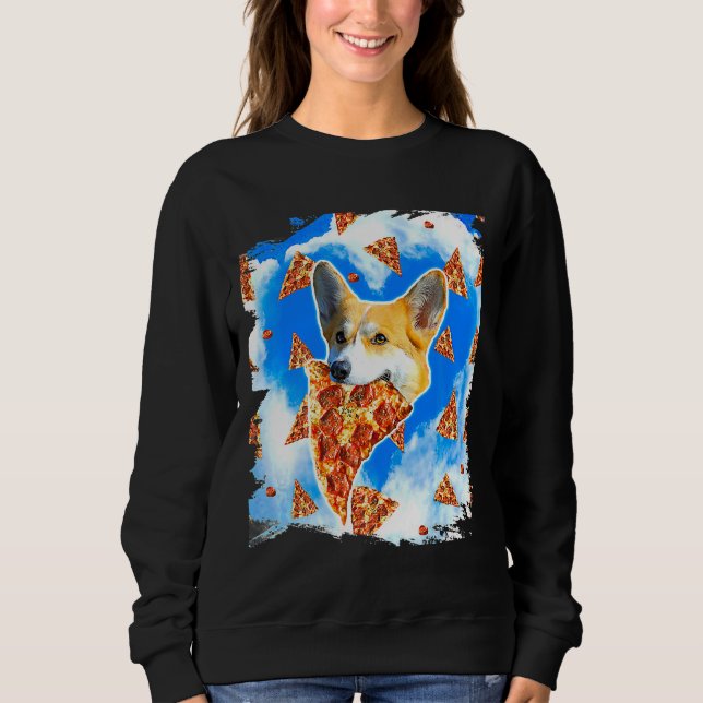 Sudadera Perro Corgi Comer Pizza Amo Nubes Corazón (Anverso)