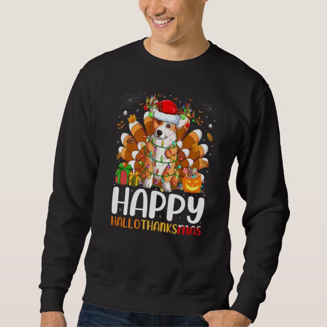 Sudadera Perro Corgi Halloween Navidad Feliz Hallothanksma (Anverso)