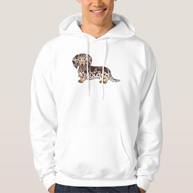 Sudadera Perro Dachshund de pelo largo con manchas de choco (Anverso)