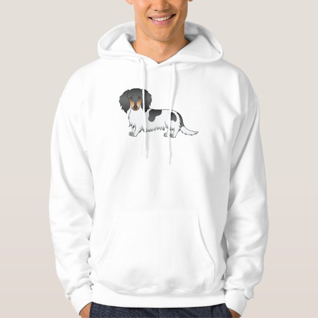 Sudadera Perro Dachshund de pelo largo piebald negro y marr (Anverso)
