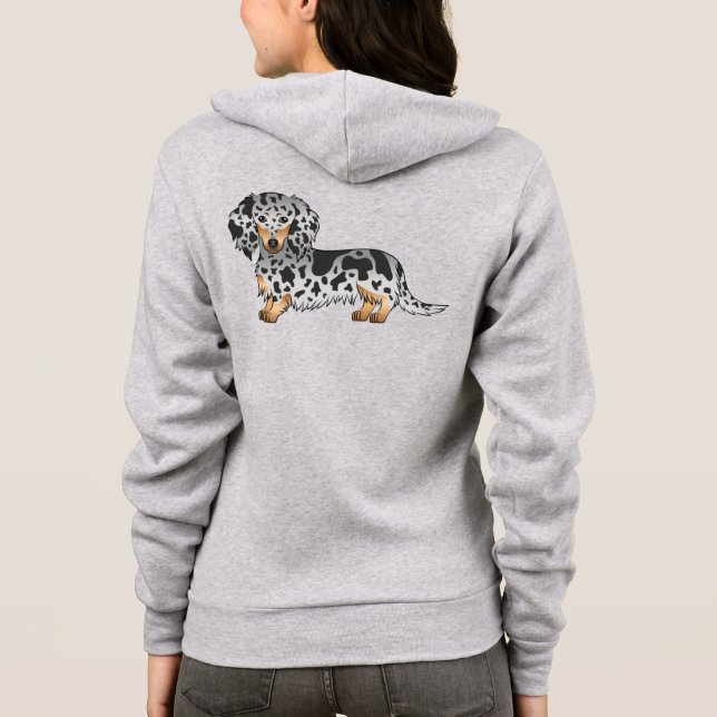 Sudadera Perro Dachshund De Pelo Largo Y Cute Dapple Negro  (Reverso)